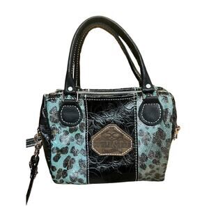Cowlifornia Couture Black Turquoise cowhide leather duffle purse